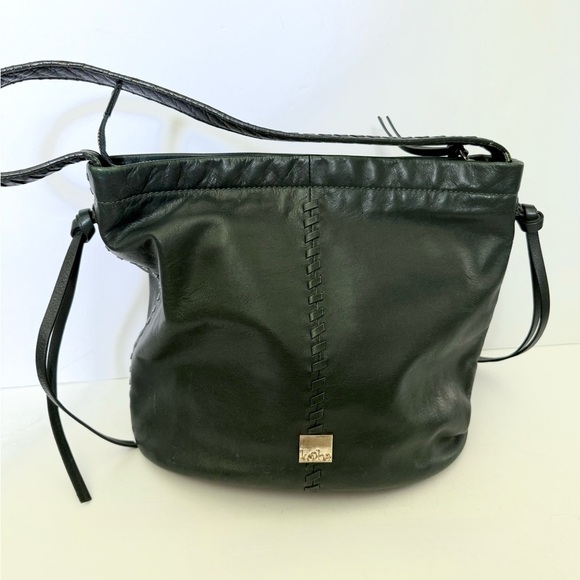 Kooba Limon Leather Hobo Shoulder Bag Braided Boho Bucket Forest Green - Picture 3 of 13